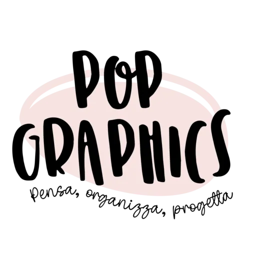 logo Pop Graphics con frase pensa organizza progetta